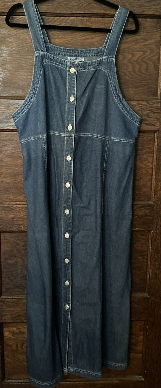 NWT Adriana Sport Button Front Long Overall Denim Jumper Dress Sz XL Modest Y2K